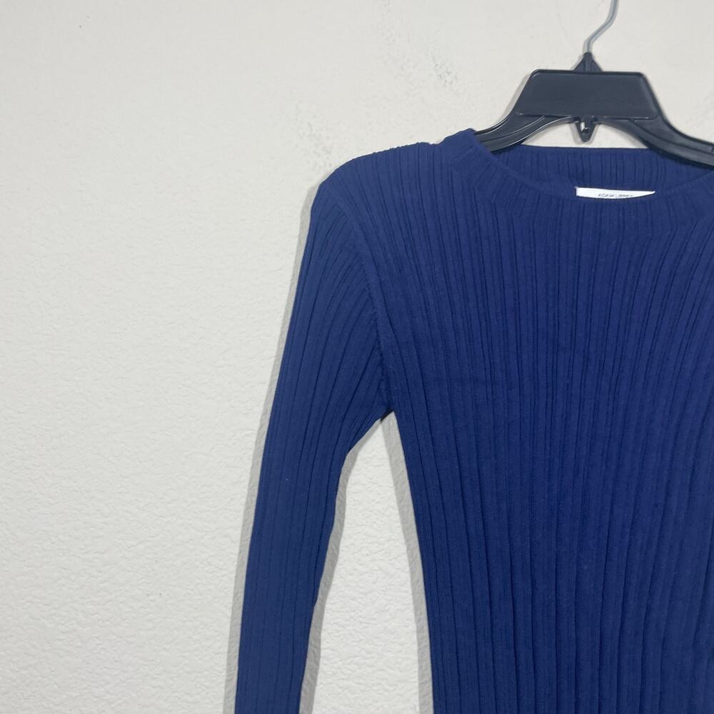 Adam Lippes Size Small Rib Sweater Dress Navy Knit Side Buttons Long Sleeves - Picture 7 of 11